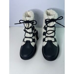 Sorel Women's Cozy Snow Boots Size 6.5 Waterproof Sherpa Lined Black White